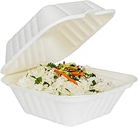 Vista 9 de KARAT EARTH Clamshell - Recipientes de alimentos para llevar [6 x 6 pulgadas, 500 unidades] Contenedores compostables para llevar, bagazo