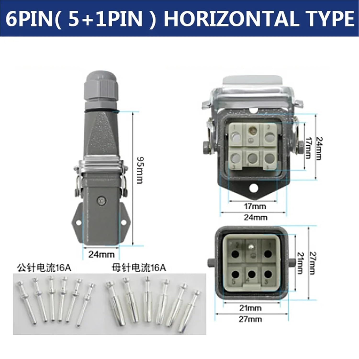 Heavy Load Connector HDC HA 4 5 6 8 Pin Duty 10A Rectangle Aviation Socket Male Heavy-Duty 1Pcs(Green-Single)
