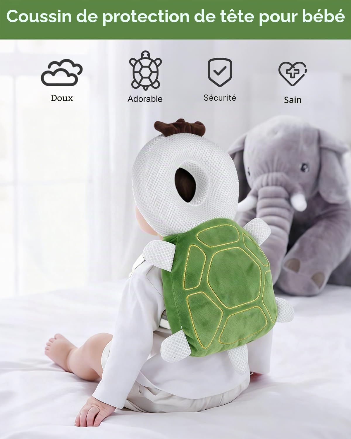 Coussin de Protection de Tête de Bébé Anti Chute, Réglable Casque Anti Choc, Oreiller Soutien 4-24 mois