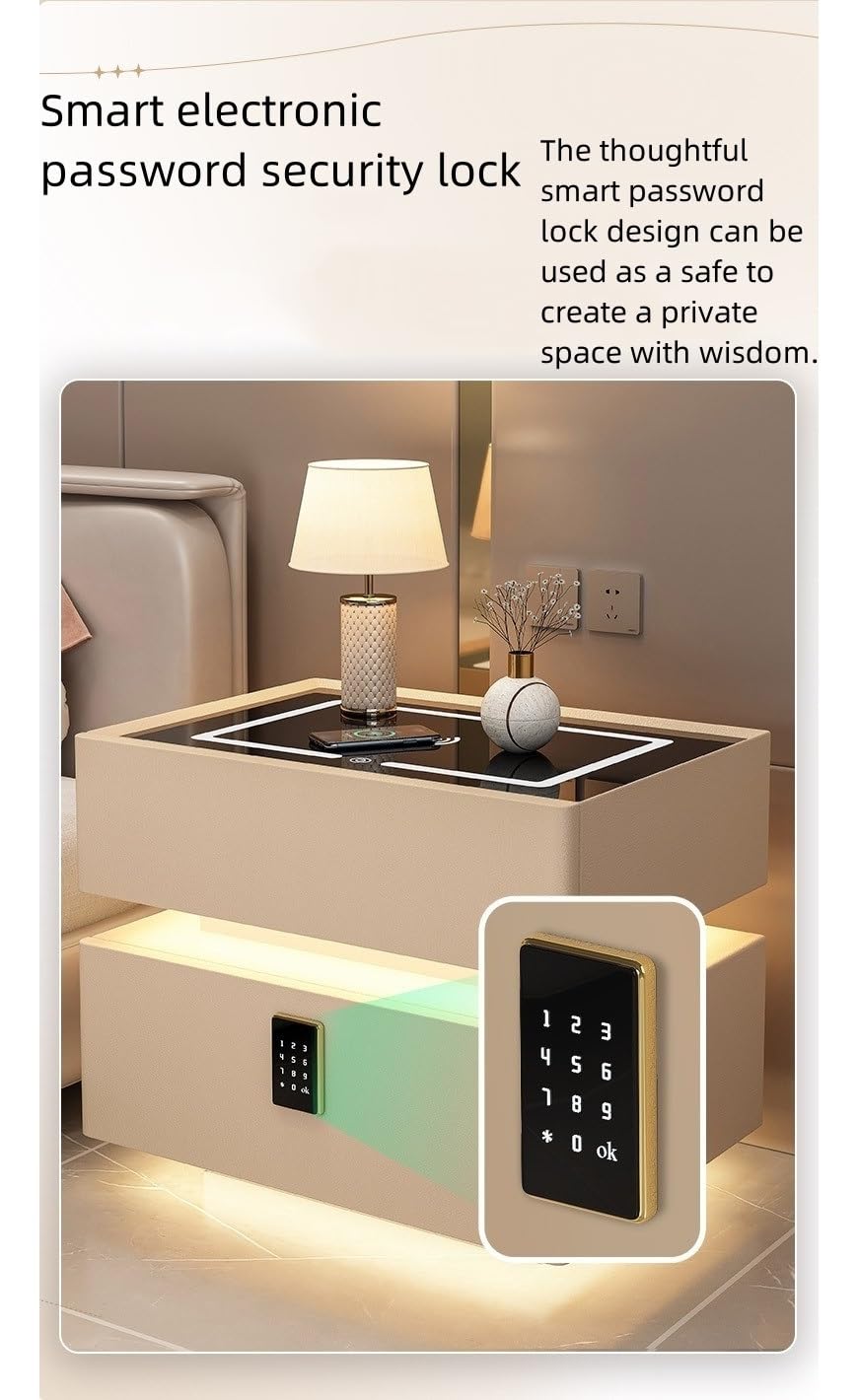 TPTBON パスワードロック LEDベッドサイドテーブル 充電ステーション Amazon.co.jp: TPTBON パスワードロック スマートナイトスタンド