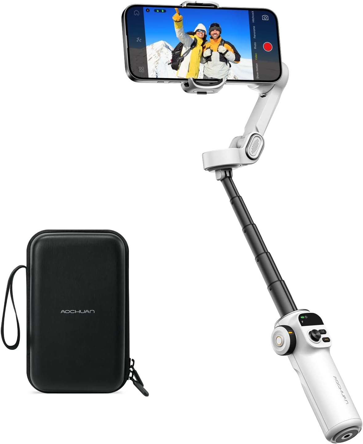 AOCHUAN 3-Axis Gimbal Stabilizer for Smartphone Smart X2 White & B20 Storage Bag