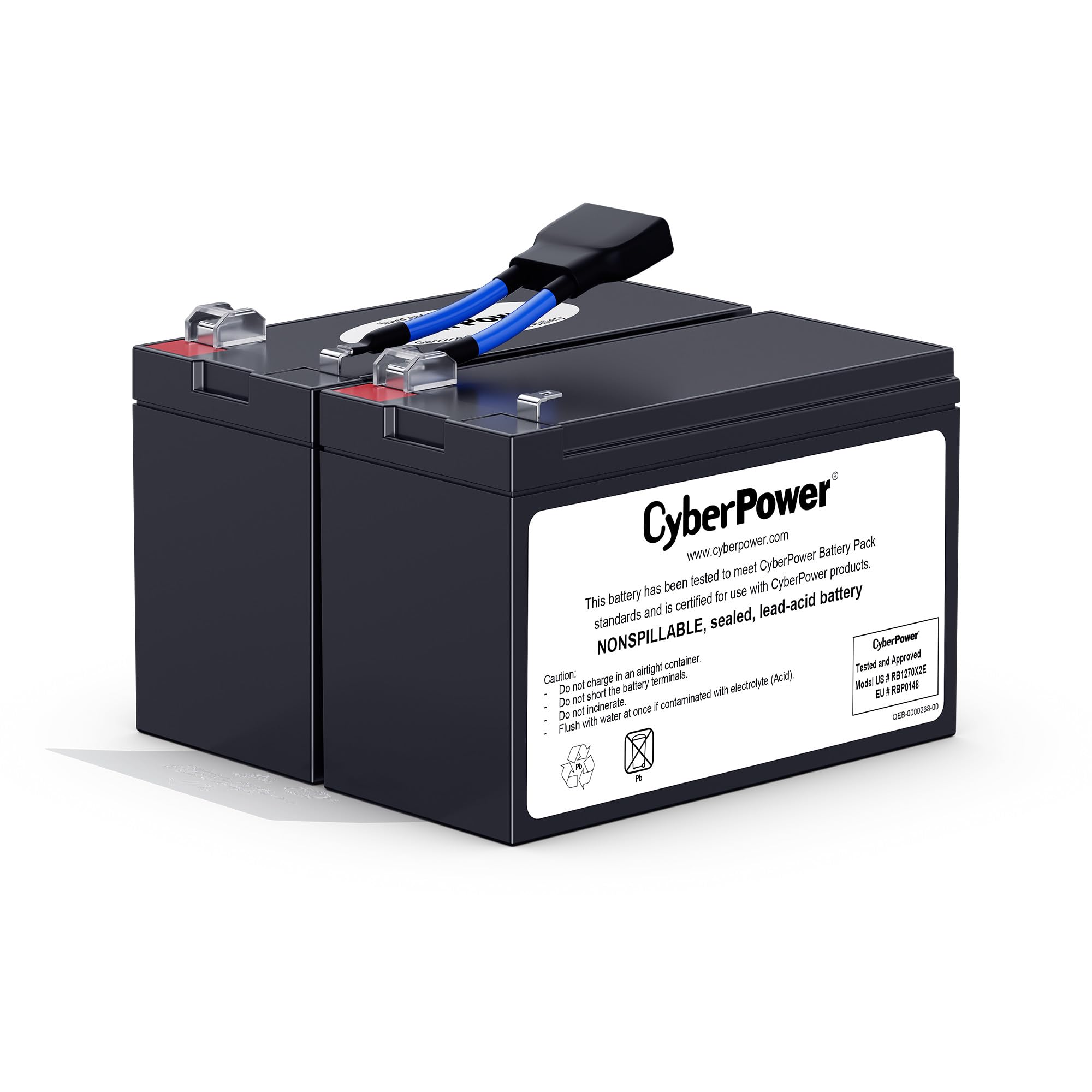 CyberPower RB1270X2E UPS Replacement Battery Cartridge, Maintenance-Free, User Installable, 12V/7Ah