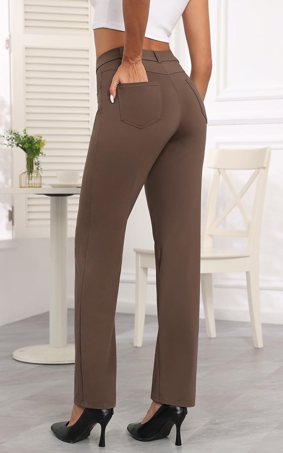 Agenlulu Women's 28"/30"/31.5" High Waisted Dress Pants Petite/Regular/Tall Stretchy Straight Leg Office Work Slacks - Image 3