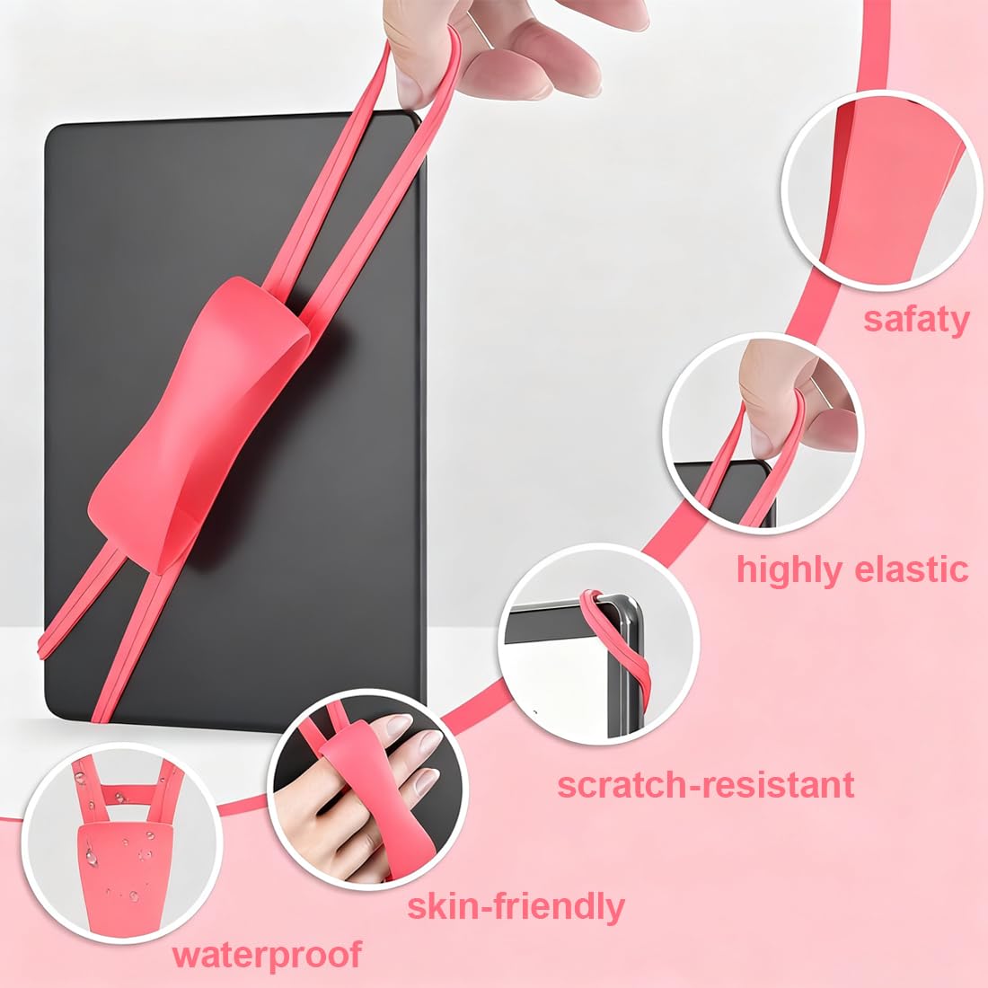 Comodo Supporto con Cinturino da Mano Accessorio di Presa per Lettura a Letto Compatibile con Kindle Paperwhite Oasis Kobo Tablet (4,7-8") Rosa