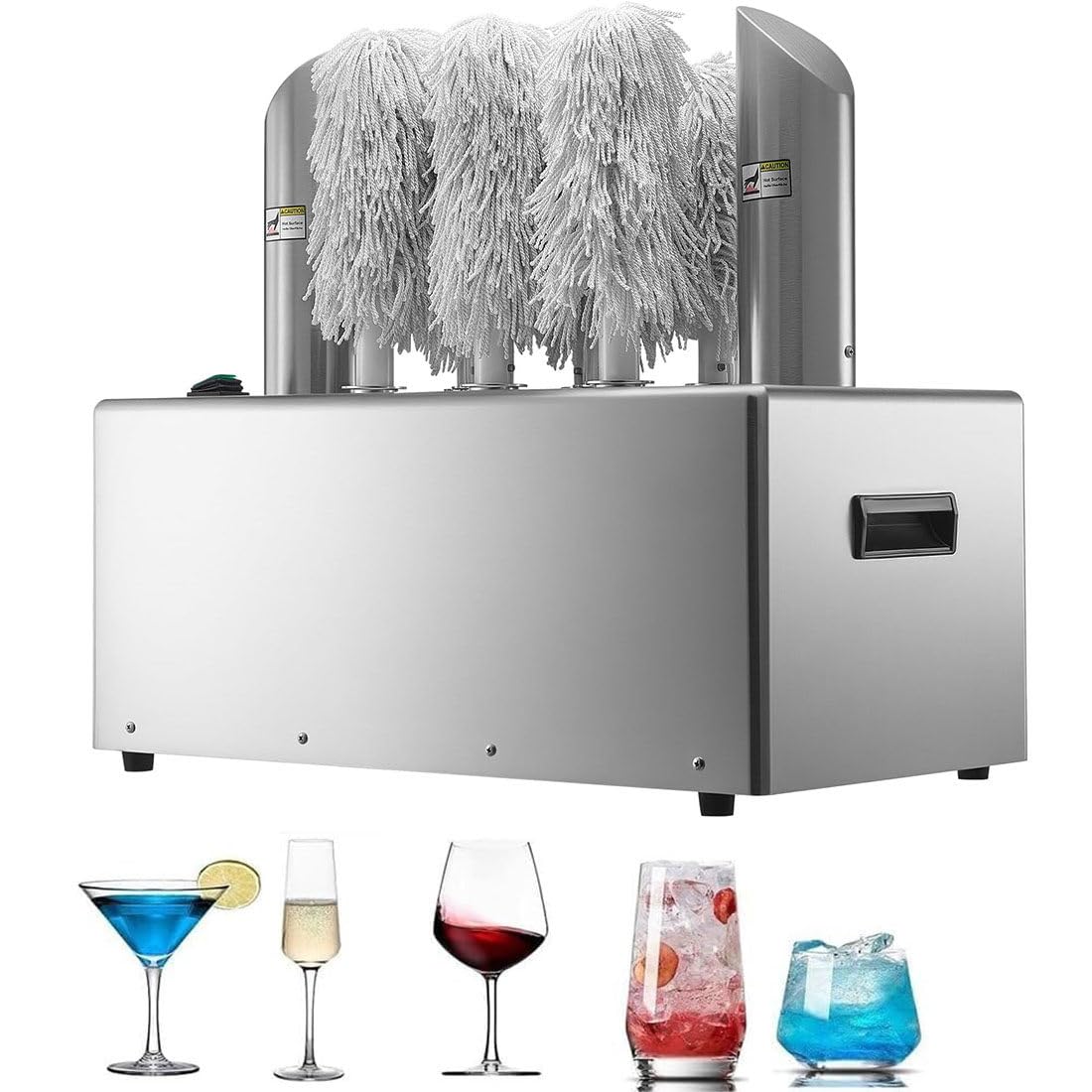 JKJZSALJ Glass Polisher, Spinning Glass Polisher, 600 Cups/Hour, For All Glassware, Wet/Dry Function, Ideal For Sparkling Glassware With 8 Heads,8heads