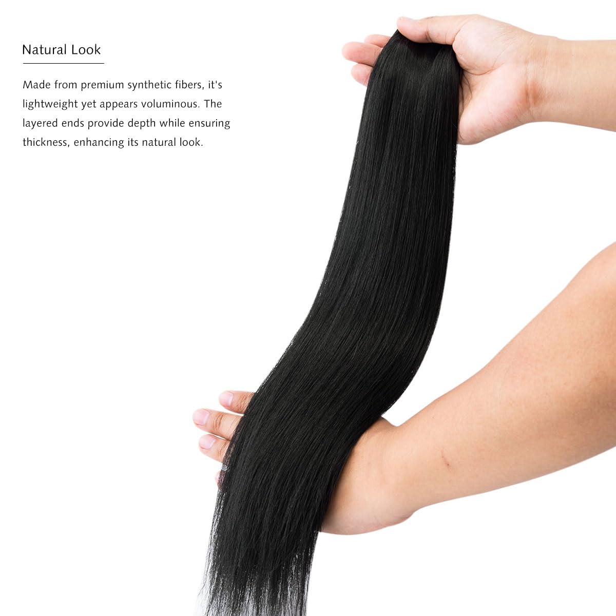 Yamel Clip in Hair Extensions One Piece 5 Clips Long 20 inch Natural Black Straight Synthetic Hairpieces 3/4 Full Head Clip in Hair Extension - Image 4