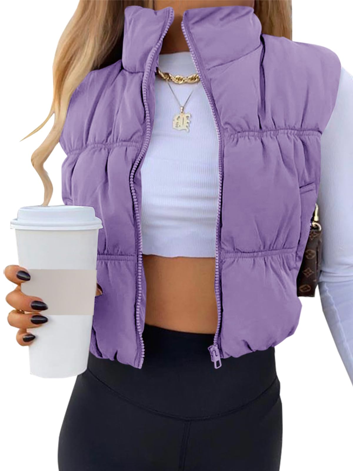 SySea Women's Crop Puffer Vest Zip Up Sleeveless Outerwear Padded Coat