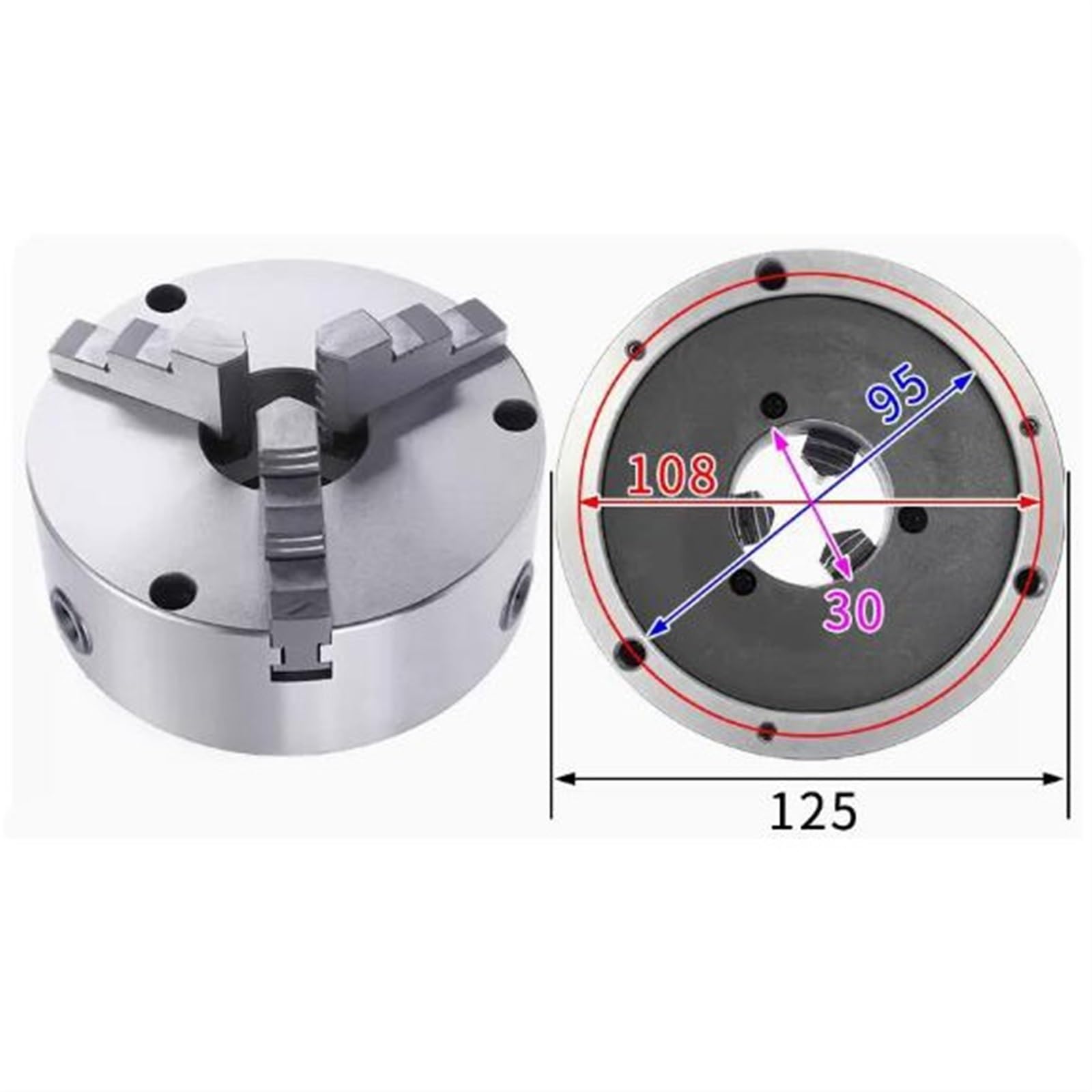 3-szczękowy uchwyt 125 mm mały uchwyt tokarski przedni uchwyt 3 otwory K11-125 ręczny metalowy uchwyt do tokarki WM210V