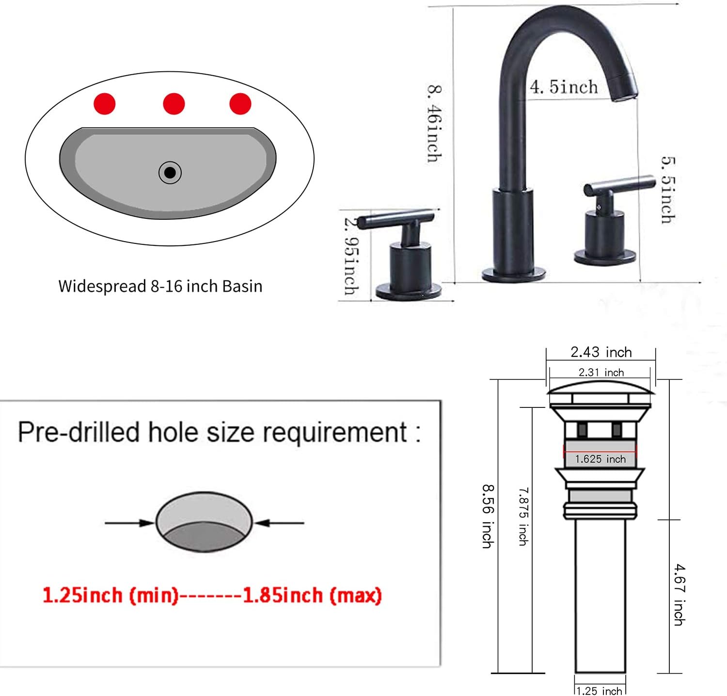 Super Sale 🛒 GGStudy Black Bathroom Faucet 2-Handles 3 Holes 360 Swivel Spout Widespread Bathroom Sink Faucet with Pop Up Drain