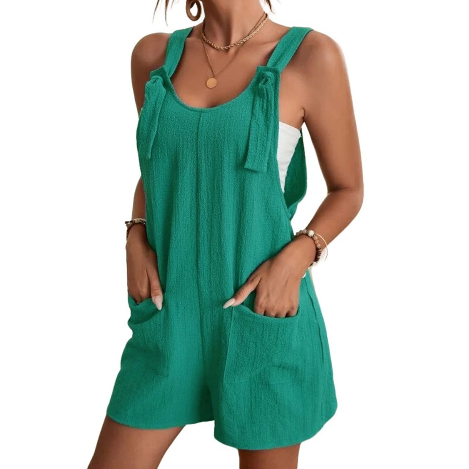 Women's Romper Sleeveless Overall Shorts Adjustable Casual Summer Jumpsuit with Pockets Loose Beach Vacation