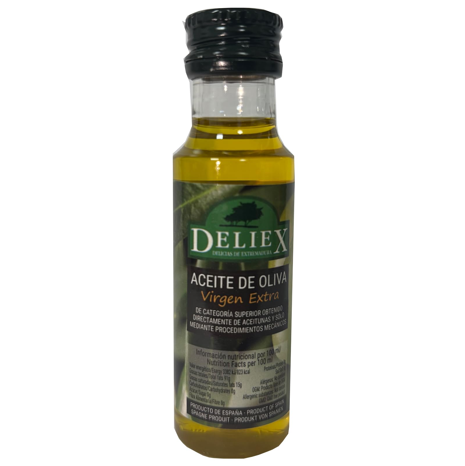 Deliex - Botellitas aceite de oliva virgen extra miniatura pet de 25 ml - Botellas pequeñas de aceite de oliva para aliños y llevar al trabajo (100)