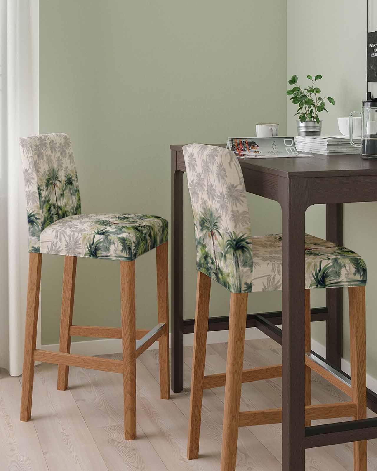 Tropical Palm Bar Stool Chair Covers Set of 6 with Back,Stretch Barstool Slipcovers Washable,Retro Green Coconut Plant Tree Summer Farmhouse Pub Counter Height/Swivel/Cafe/Dining Room Seat Cover