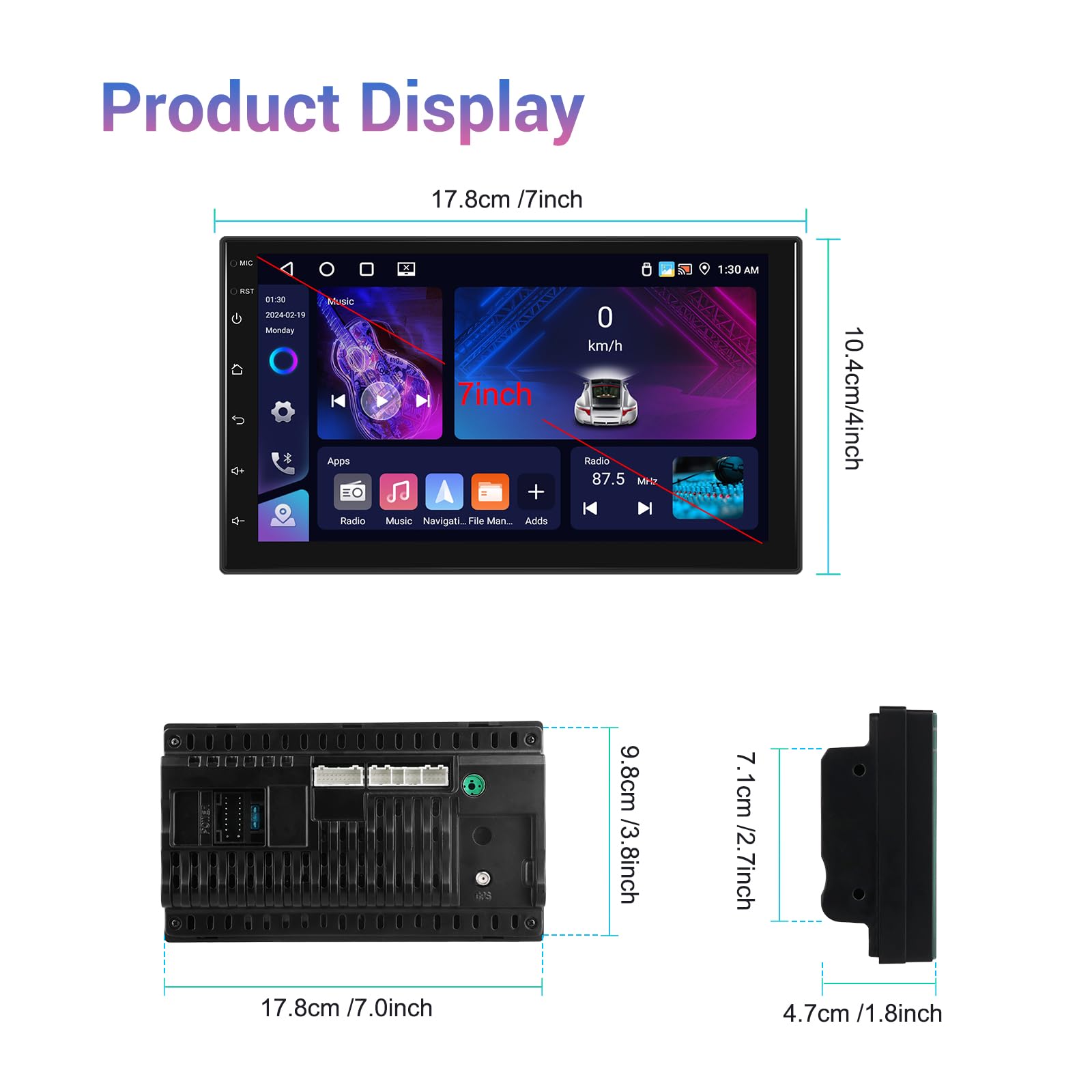 4+64G Wireless Carplay Android 13 Car Radio 2 DIN, 7 Inch 2 DIN