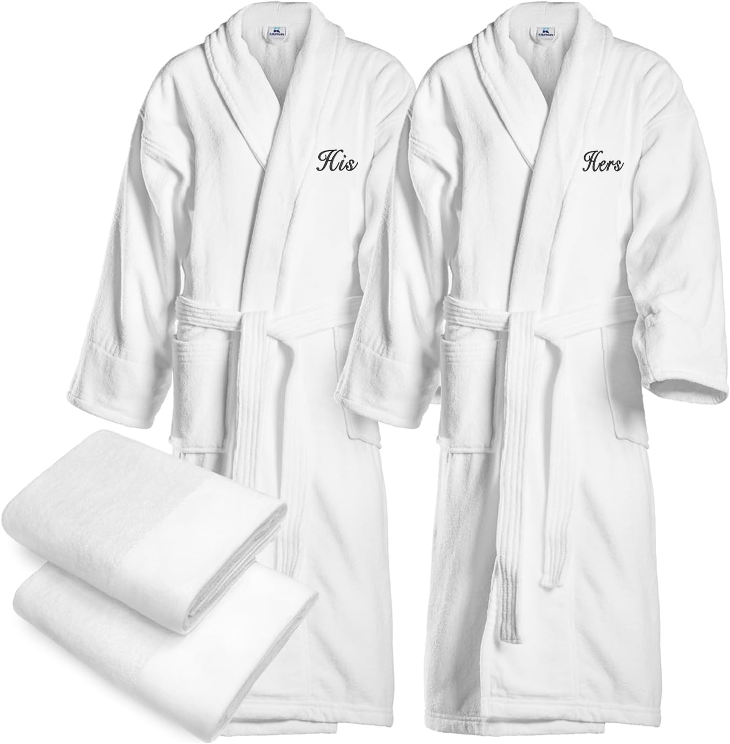 BEN KAUFMAN SALES CO Custom 4pc 100% Cotton Velour Personalized His and Hers Robes For Couples With Matching Towels 30" x 58"