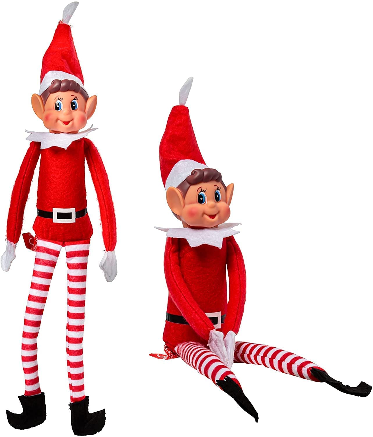 WHITE HILL 2X Elves Behaving Badly With Velcro in Hands - Long Legged Elf Soft Plush Toy - Christmas Novelty Toys - Elf with Hat & Tag for Christmas Holiday New Year Decoration Gift(Pack Of 2)