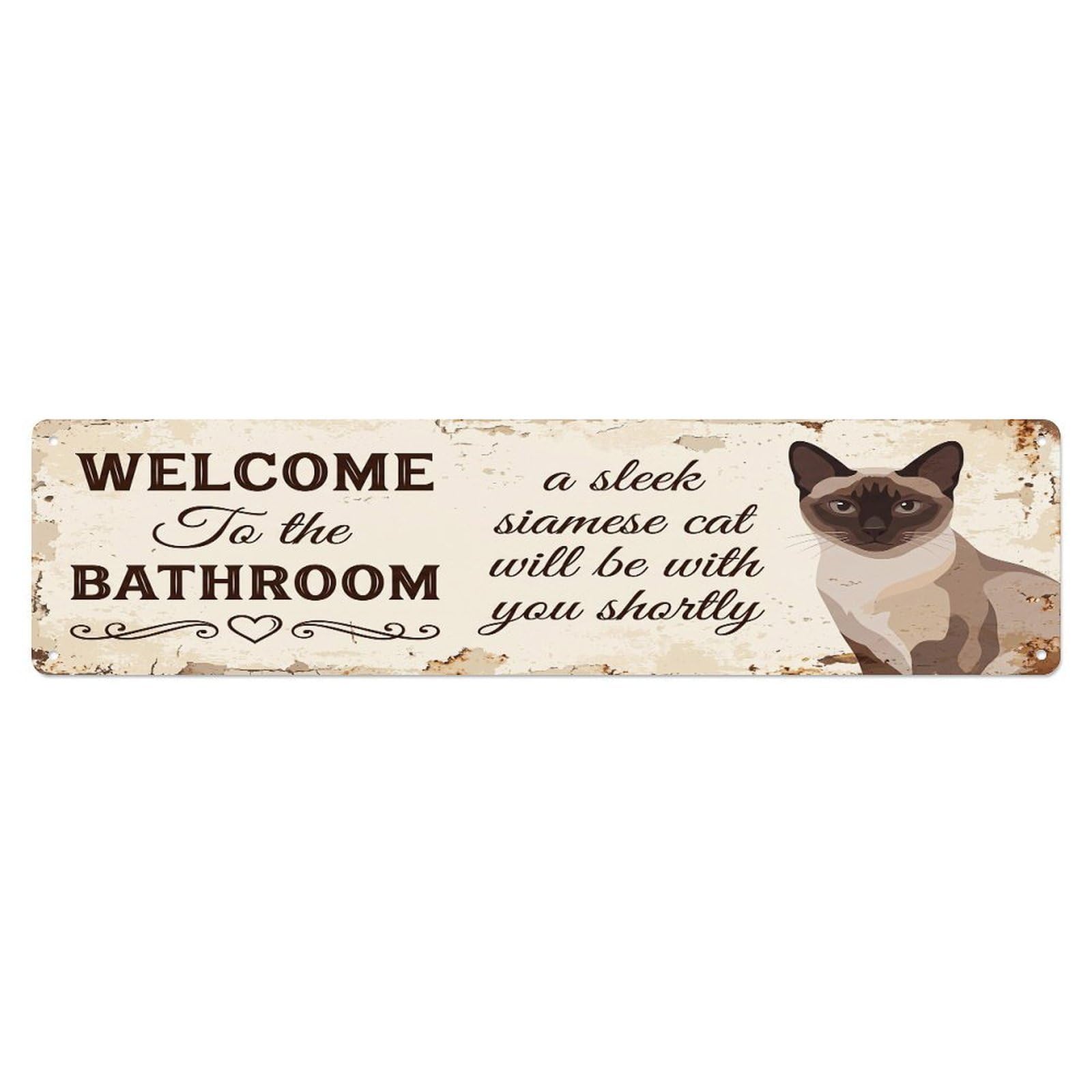 Vintage WELCOME To The BATHROOM Sleek Siamese Cat Metal Tin Sign