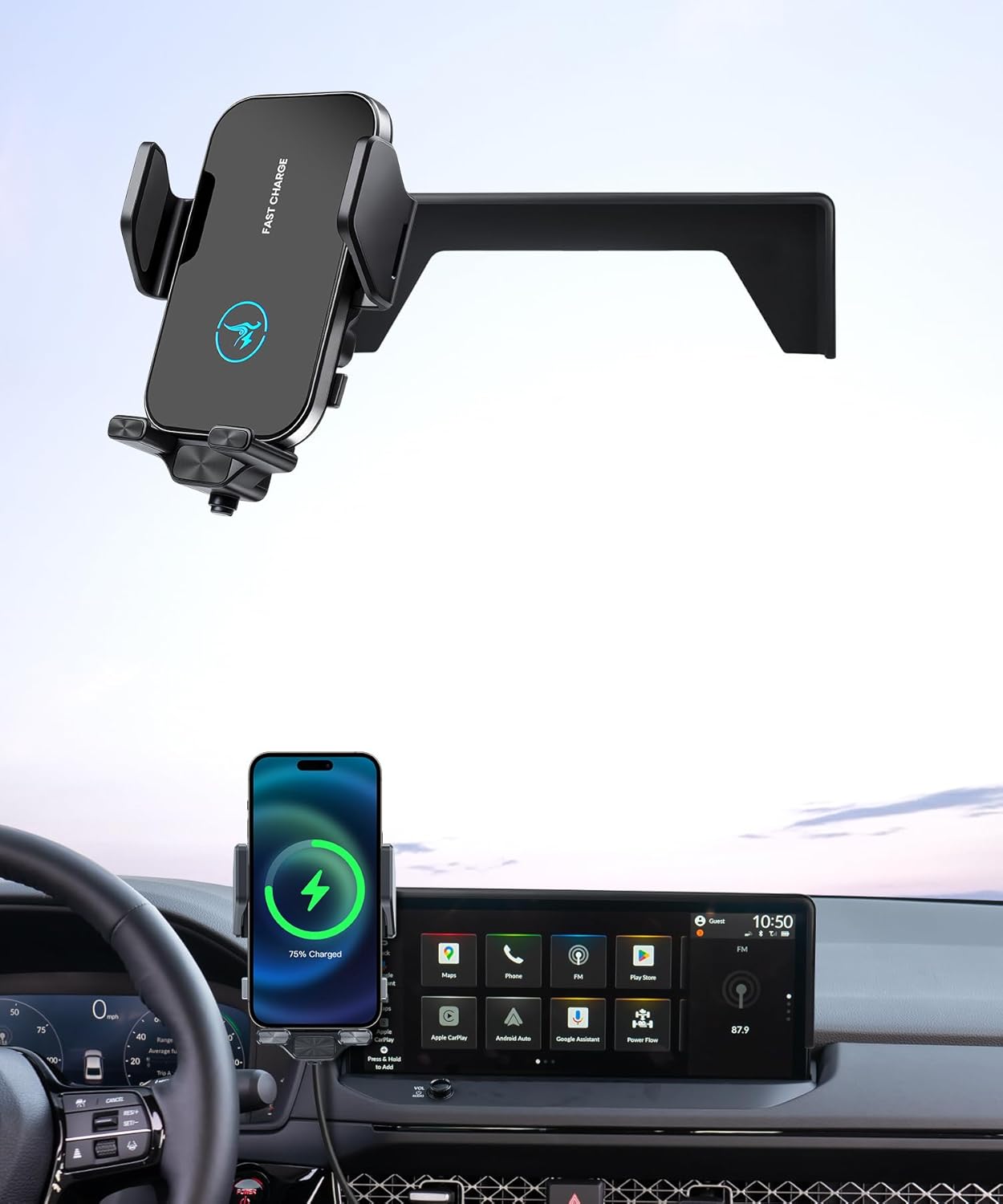 15W Wireless Fast Charger for Honda Accord/Hybrid 2023 2024 2025 2026 Accessories 12.3-inch Screen Fixed Clip, Interior Decoration Mobile Phone Mount, 360° Rotation, Don't Affect Air Vent