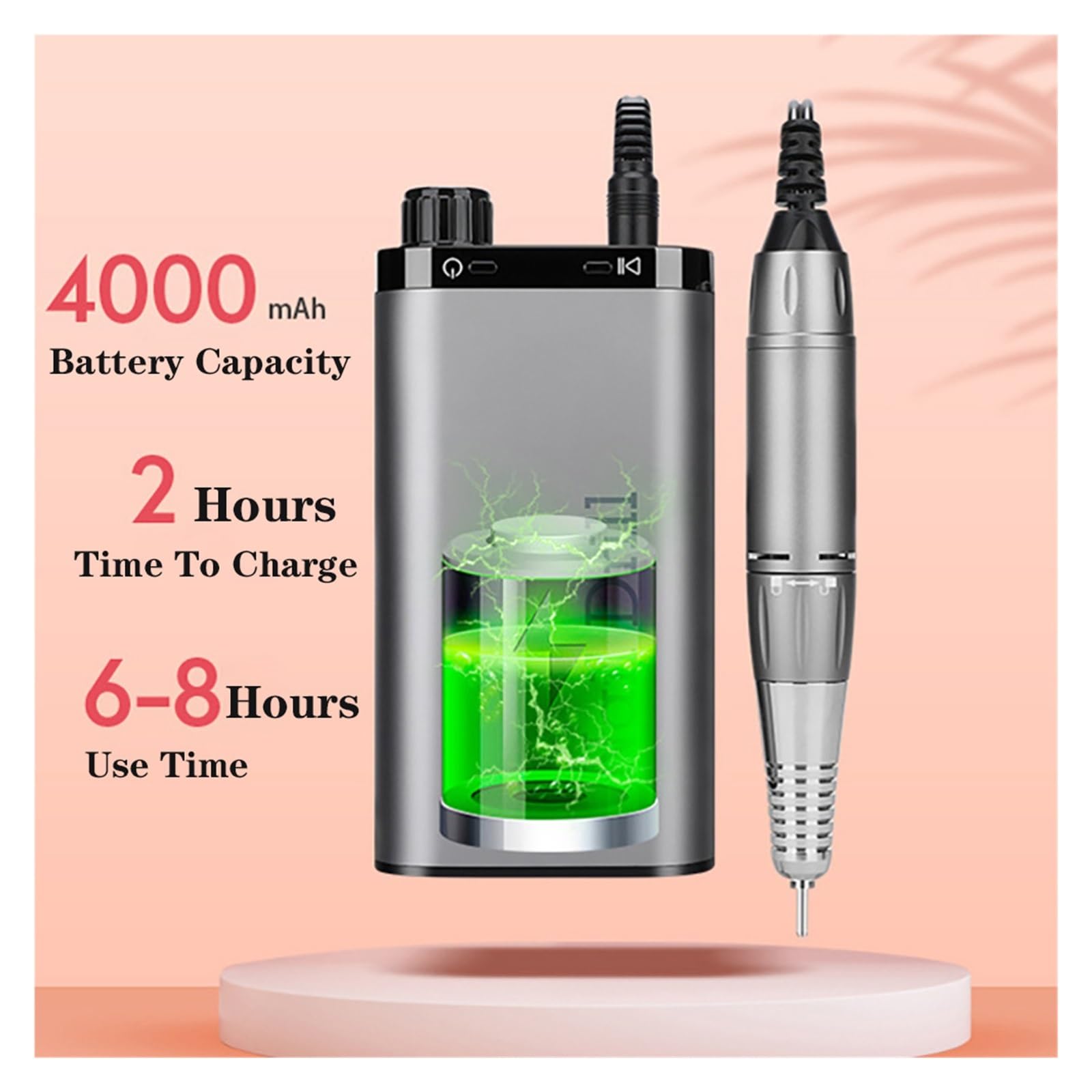 Taladro de uñas, taladro de uñas eléctrico de 35000 RPM, máquina de manicura de uñas recargable para salón, lijadora de uñas profesional portátil para herramientas profesionales de uñas (Roze A)
