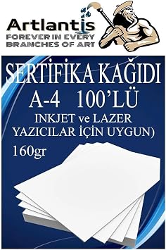 A4 Sertifika Kağıdı Kalın 100 Adet Gramajlı Fotokopi Kağıdı 160 gr Tüm Yazıcılara Uyumlu 21x29.7 cm Kalın Baskı Kağıdı