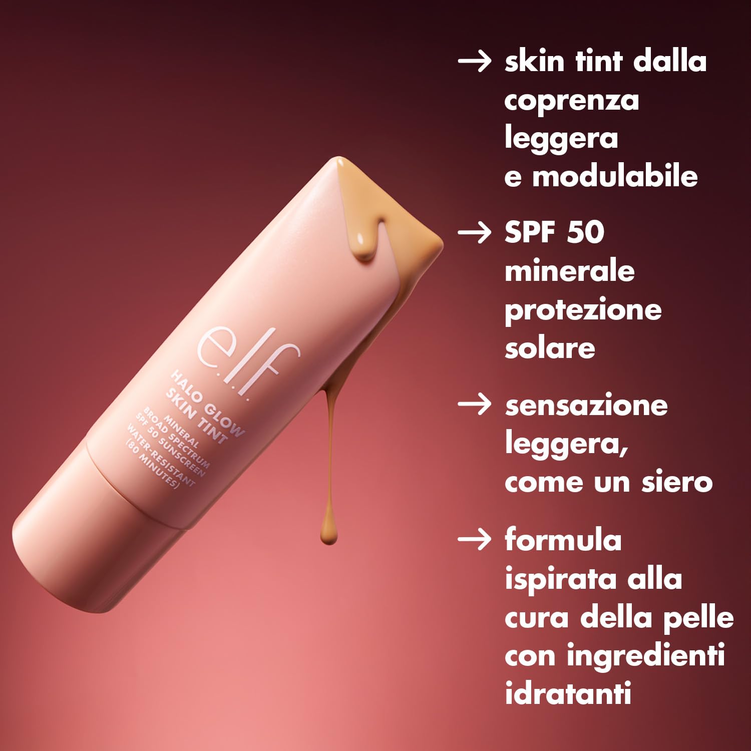 e.l.f. Halo Glow Skin Tint SPF 50, idratante colorato con copertura leggera e modulabile, crea un glow naturale, prodotto vegano e non testato sugli animali, 4 Light Neutral