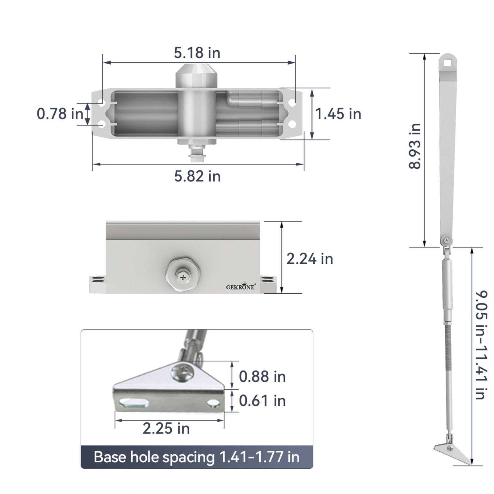 Automatic Door Closer Heavy Duty Fire Prevention Spring Hydraulic Aluminum Alloy Surface Mounted Residential Commercial Grade Door Closer Adjustable Speed Door Weights 55-99 Lbs Size1-Silver — Amazon image 8