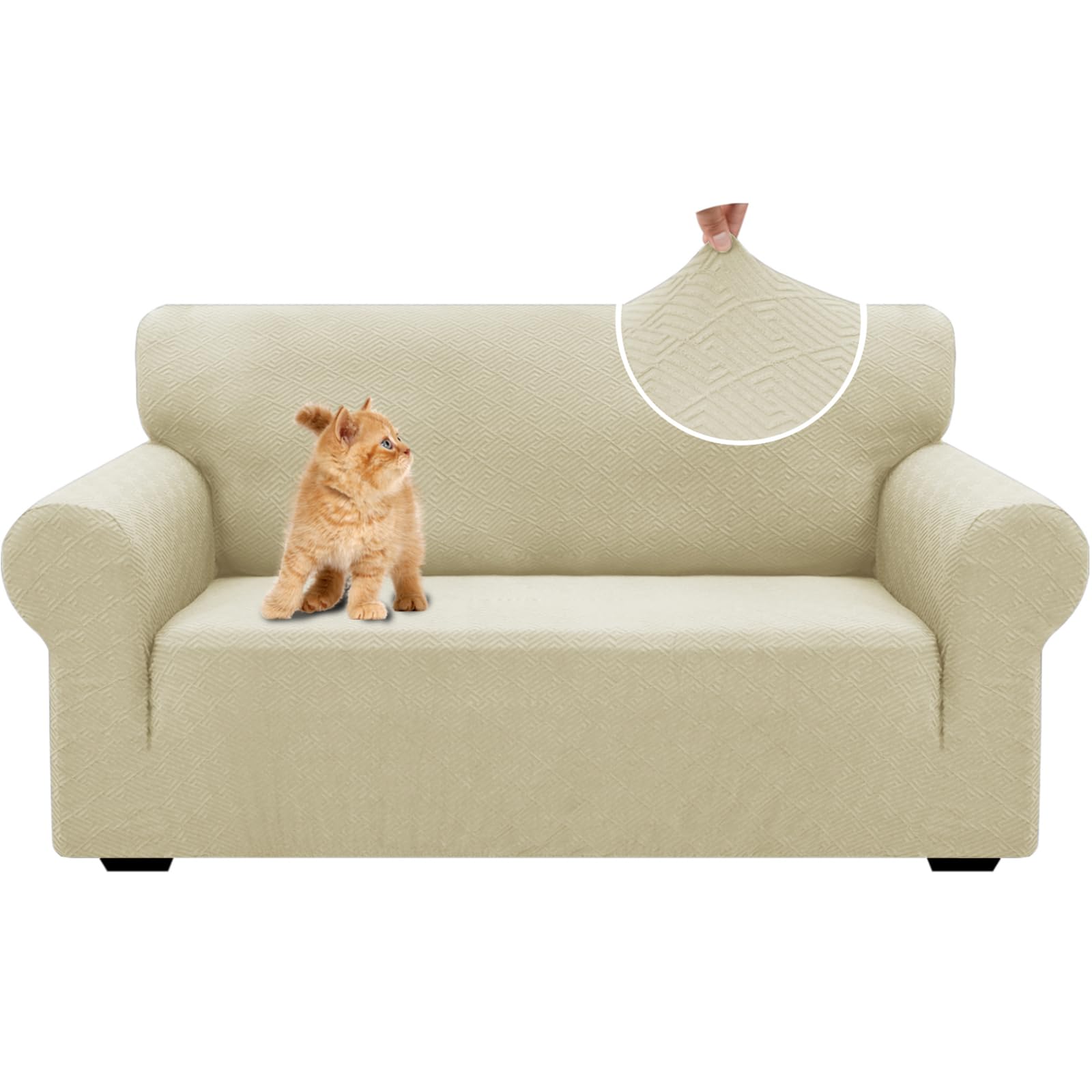 YSTELLAA Funda Sofa 2 Plazas, Elasticas Fundas De Sofa Ajustables, Universales Fundas Sofa con Reposabrazos, Fundas para Sofa Anti Gatos Arañazo, Cubre Sofa Antimanchas Lavable, Beige Claro Global Recycled Standard Global Recycled Standard Global Recycled Standard