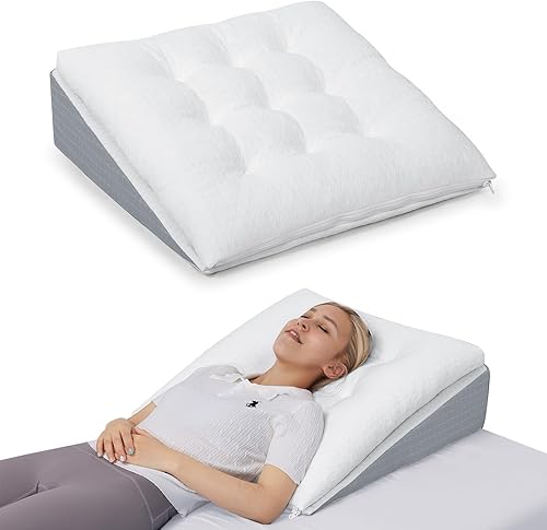 TANYOO Almohada de cuña de cama para apnea del sueño, almohada Gerd de 7.5 pulgadas, almohada triangular de doble capa, ajustable, cubierta de