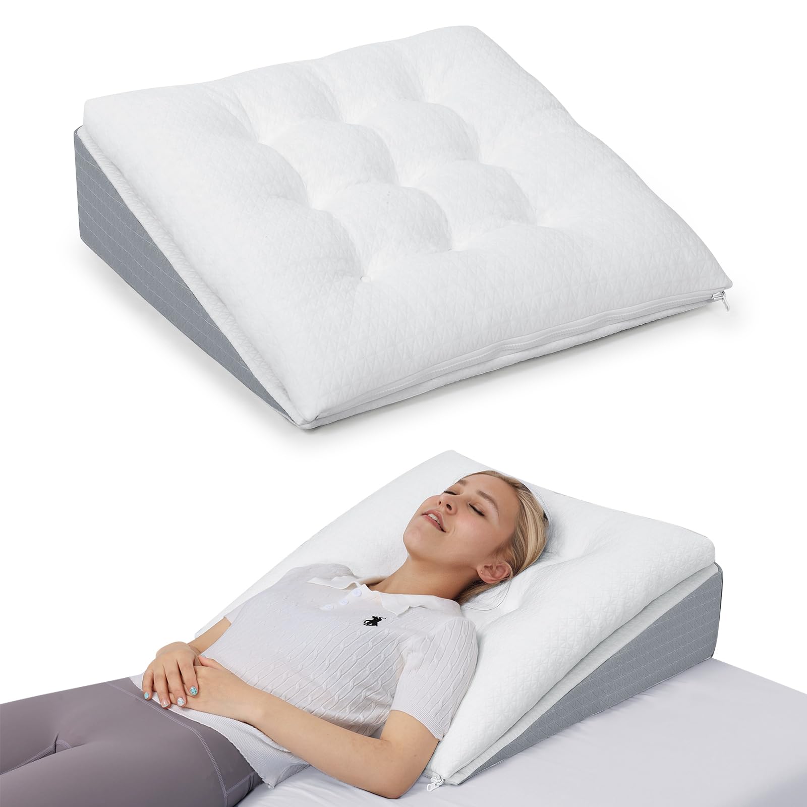 GOFORIT Cojín de cuña para cama y sofá, cojín de espuma viscoelástica personalizable, cuña de colchón, cojín de lectura grande para aumentar el sueño, cojín lumbar como cabecero de cama, cojín de