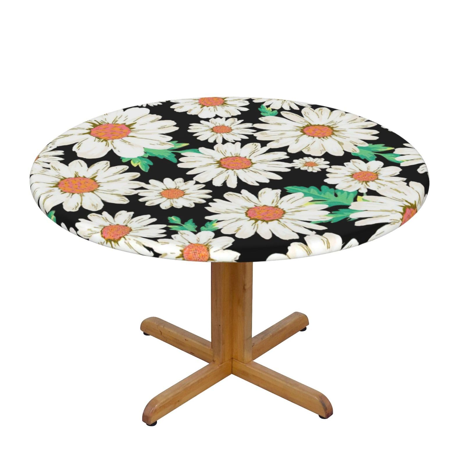 Daisy Flower Pattern Print Wipe Clean Oval Tablecloth Stain-Resistant Dining Table Accessories Table Protector For Home