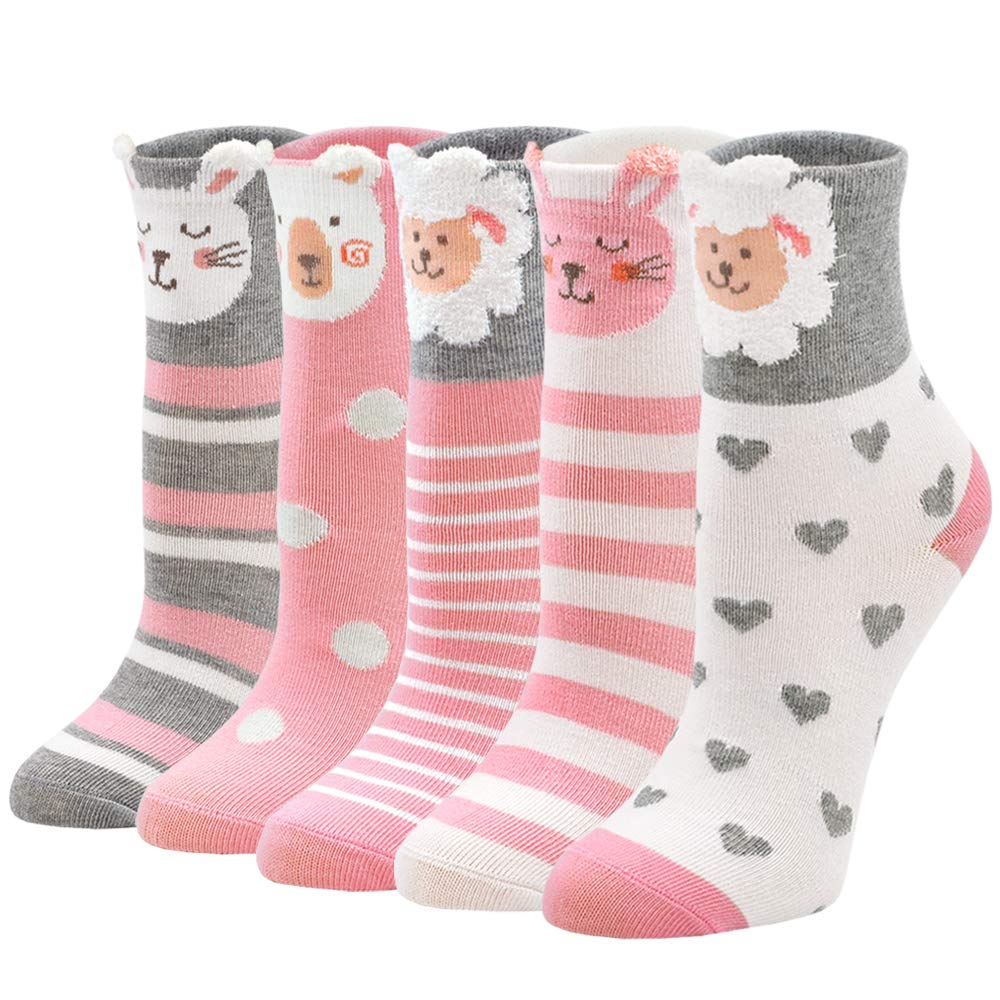 Girls Socks Novelty Animal Pattern Cotton Socks for Kids Children Funky Socks Cute Ankle Socks, 2-11 Years old, 5 Pairs
