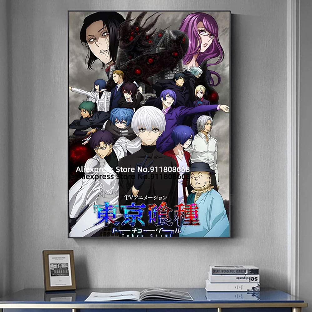 Photo Impression Toile Goule Anime Grand Format Toile Tendue WLLLO Sans Cadre Noir et Blanc