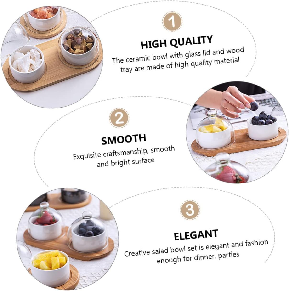 DECHOUS 1Set Ceramics Dessert Bowl Stylish Food Serving Bowl for Fruit Salad for Home Restaurant Hotel Use High Grade Material for Durability