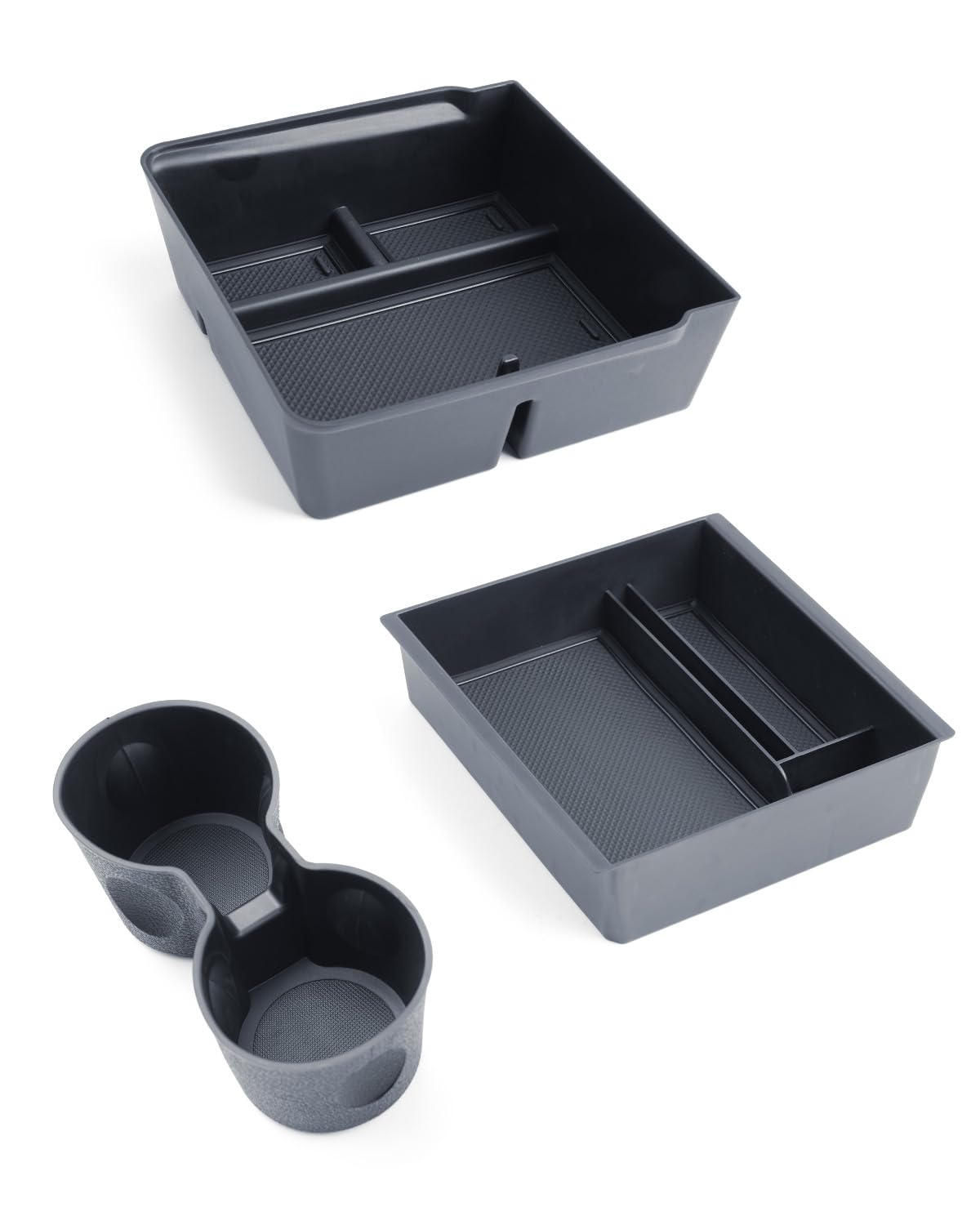 3 pcs Organiseurs pour tes-la Model 3/Y 2024-2026 Accessoires, avec boîte de rangement pour console centrale, coques en silicone, accoudoirs, boîte cachée et porte-gobelet