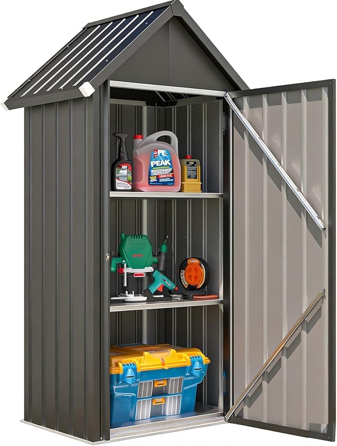 YODOLLA 2.8x1.8FT Tall Metal Garden Storage Cabinet Sloped Roof — image 1