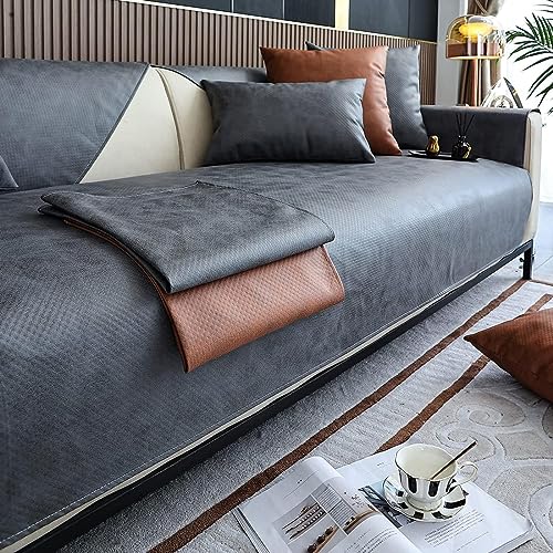 Funda impermeable de piel sintética para sofá, antideslizante, protector de muebles para mascotas y niños, color gris, 43 x 70 pulgadas, rectangular