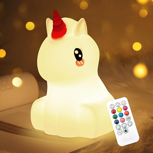 Nice Dream Luz nocturna de unicornio para niños, luz nocturna de bebé de 8 colores cambiantes con control remoto y temporizador, lámpara de noche