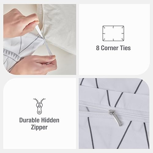 Miniatura 5 de Lekesky - Juego de funda de edredón de 3 piezas color blanco, estilo bohemio, tamaño Queen, 100% microfibra lavada, ultra suave, transpirable, con