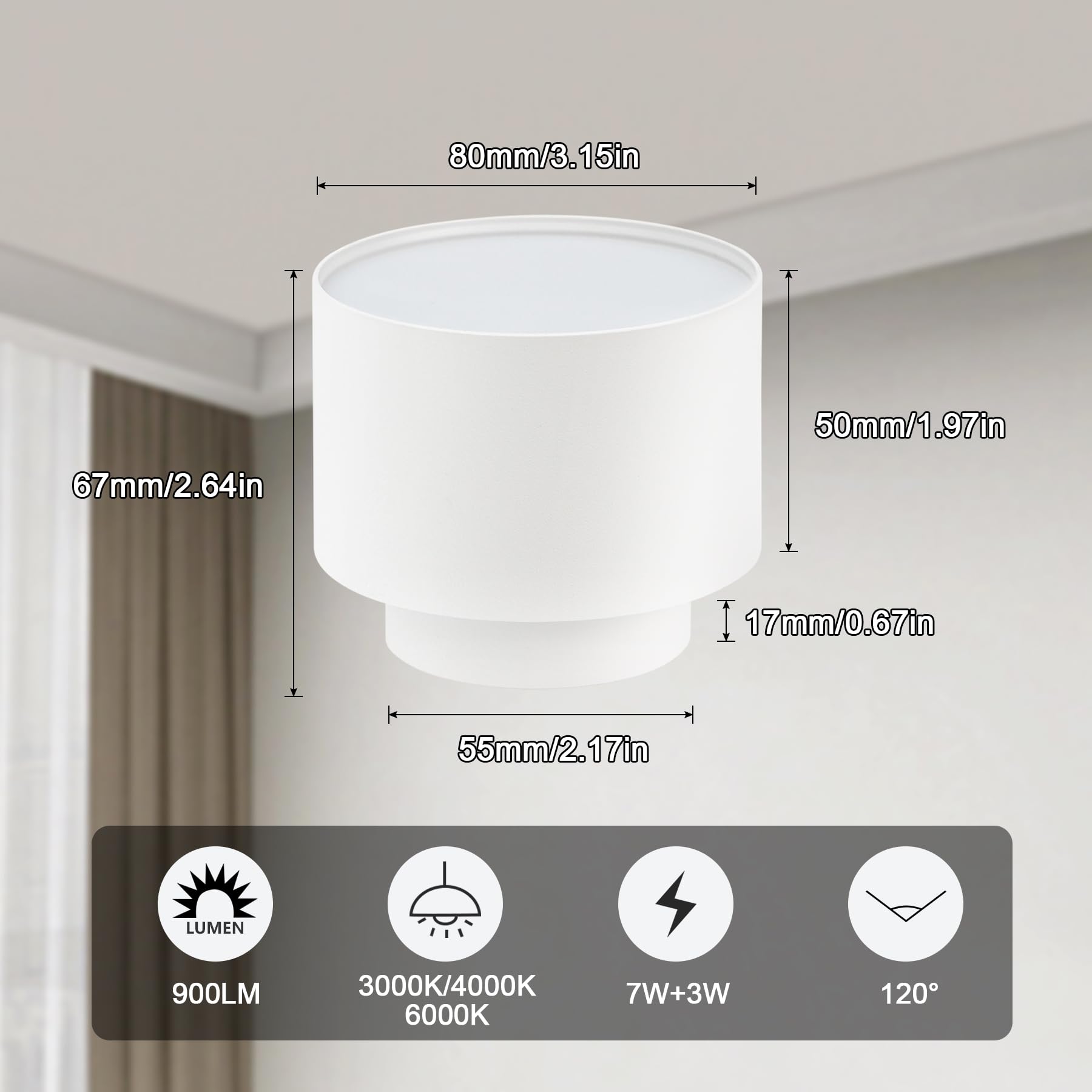 4 Pcs Focos LED Interior Techo Blanco 7W+3W Foco Techo Redondo Lámpara de Techo 3000K/4000K/6000K Plafones led de Superficie 900LM Plafón luz Led para salón, dormitorio, pasillo, baño