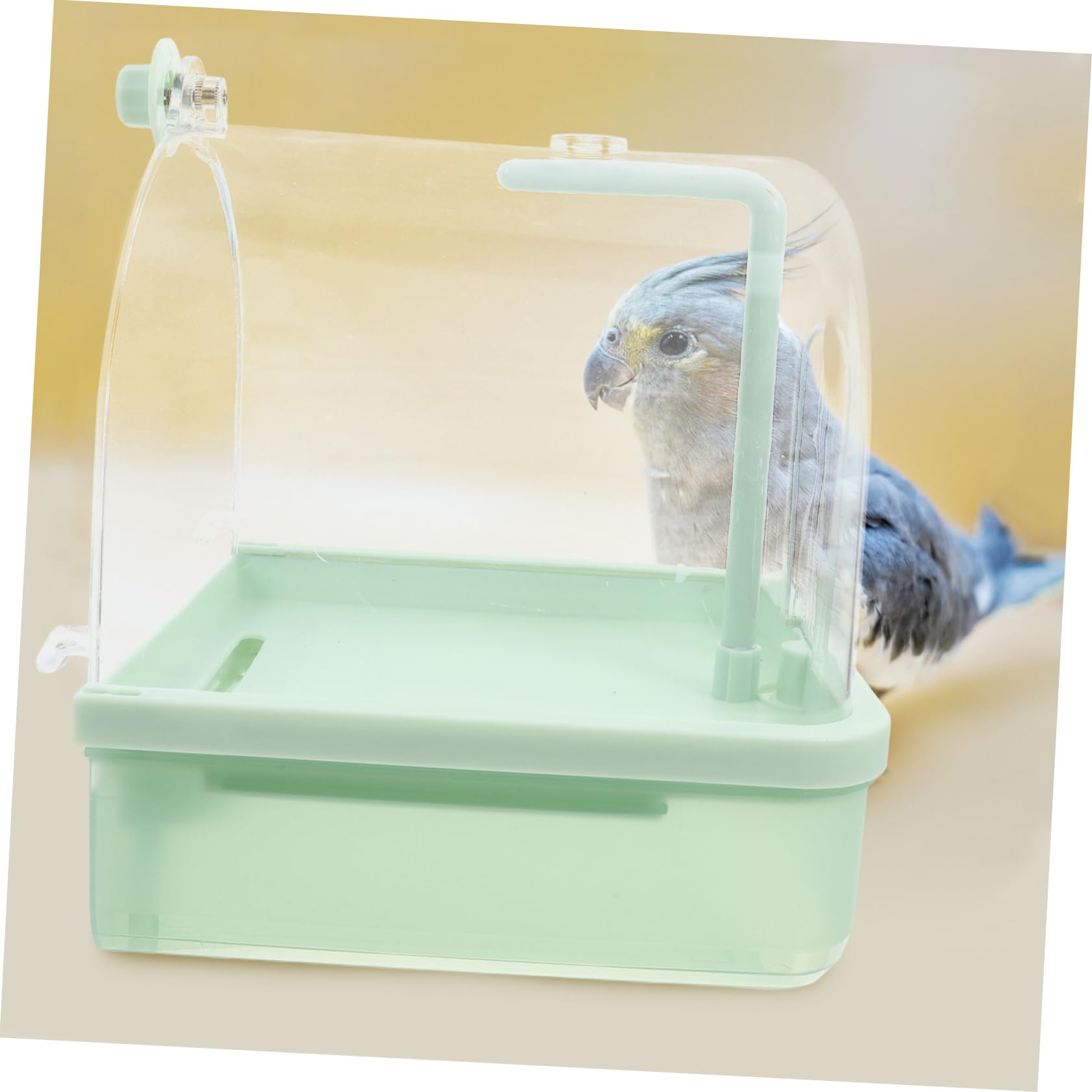 BESPORTBLE Baño Colgante para Pájaros Automático con Grifo Giratorio 180° | Bandeja Externa Abs Verde Claro, para Rutina Interior y Aves, Compatible con Entrenamiento en Jaula