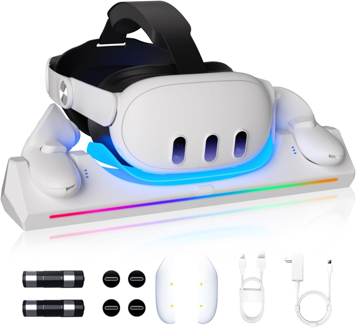 30W Fast Adapter for Oculus Quest 3 Charging Dock with LED Indicator, Includes 2 * 1800mAh Rechargeable Batteries