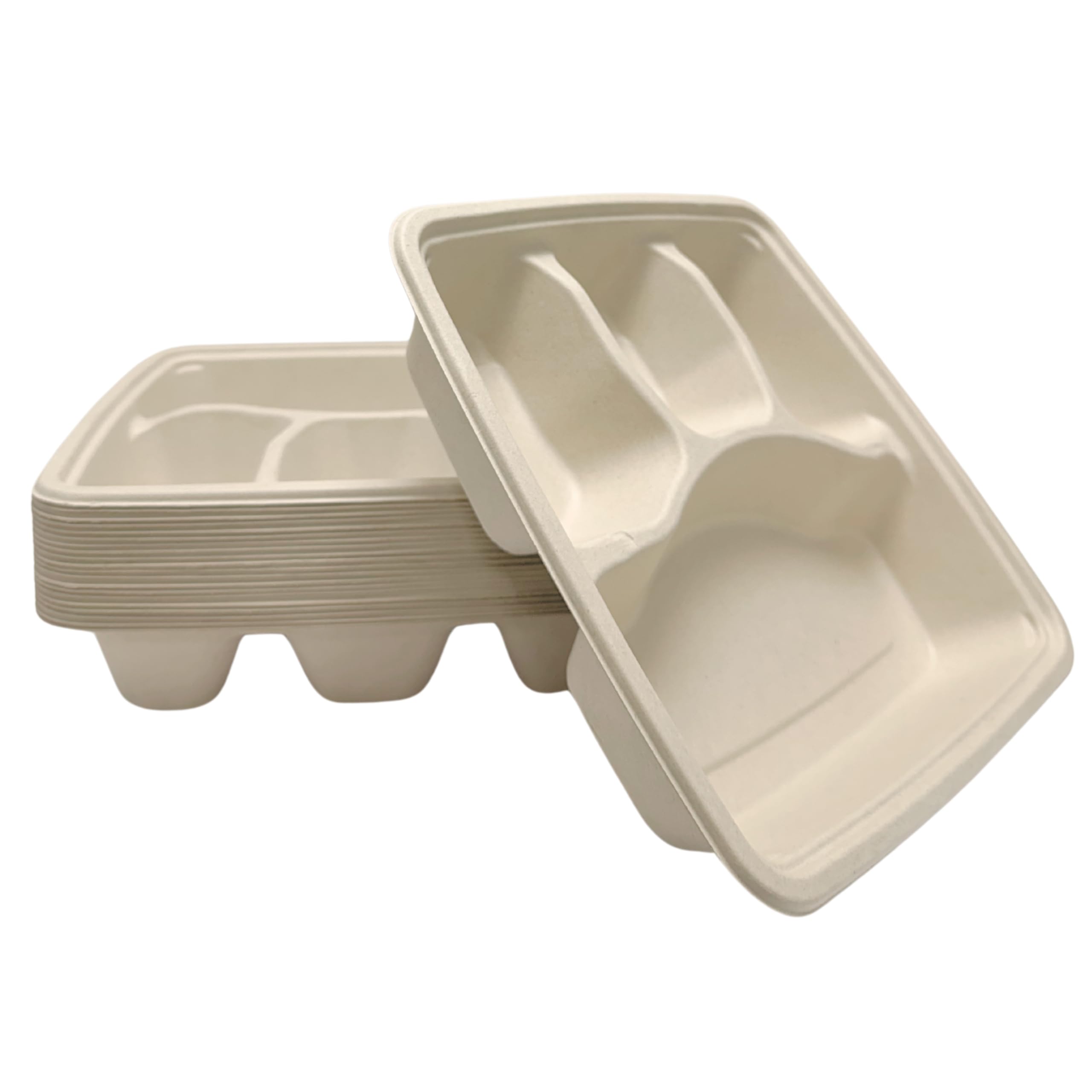 DISPOSABLE GREEN Square Bagasse Compartment Plate - 4-Section Divided for Hot, Cold, Wet & Oily Food, Portion Control - 23cm x 5cm