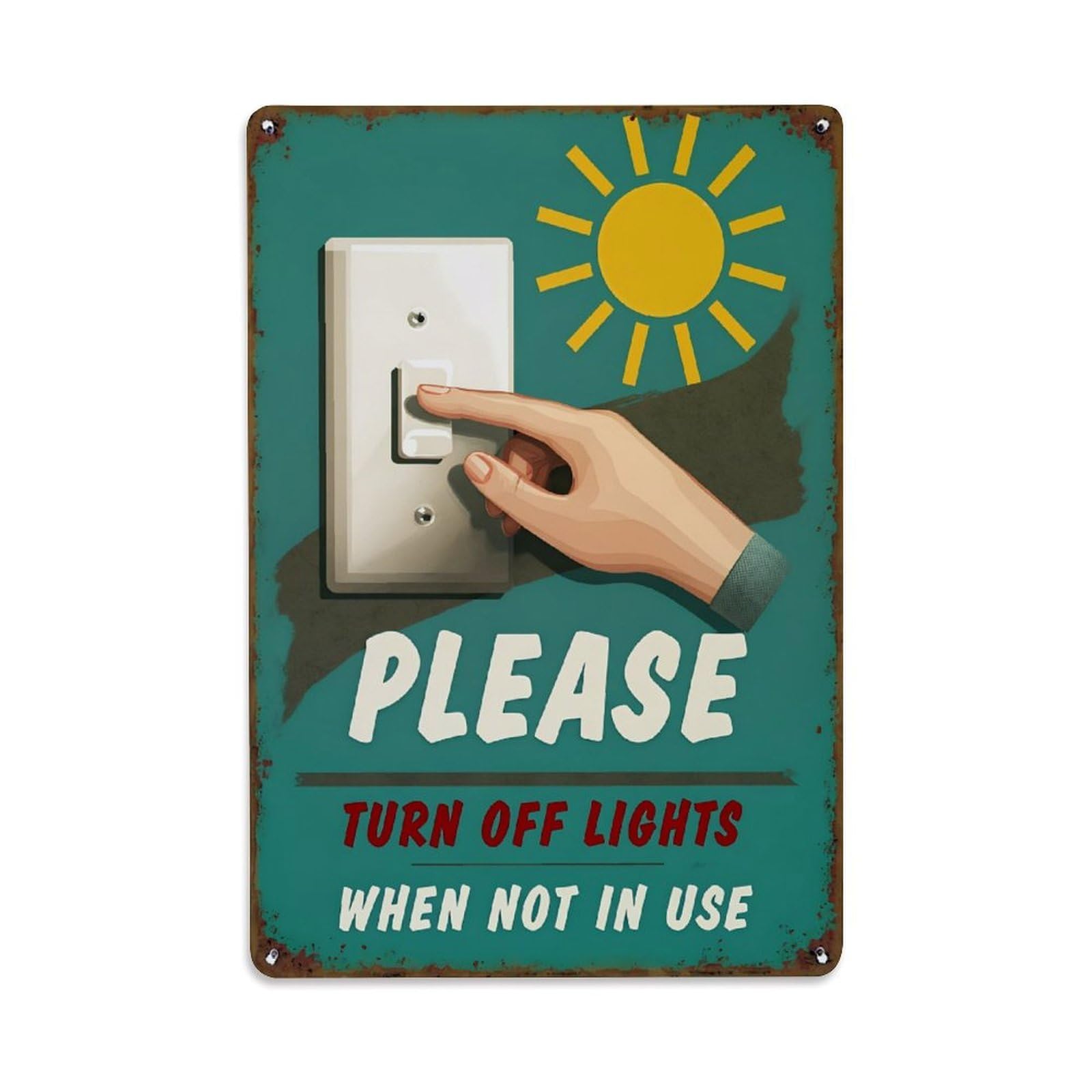 Jdyaojiesheng Vintage Please Turn Off Lights When Not In Use Tin Sign Retro Metal Wall Decor Metal Poster, Home Bar Garage Farmhouse Cafe Wall Art Decoration 8X12inches