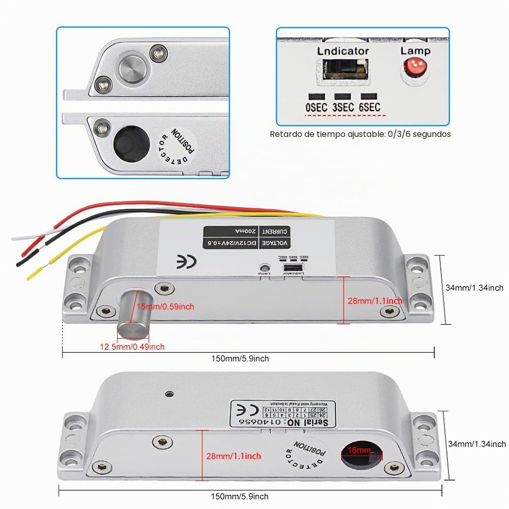 LIBO Kit de Conjunto Completo de Teclado de Control de Acceso RFID 125KHz con DC12V Cerradura Eléctrica Cerradura de Perno Electrónico, 3A Fuente de Alimentación, Botón de Salida