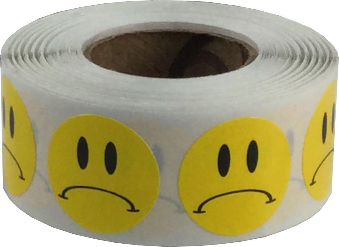 Sad Face Stickers - Red Frowny Face Labels, 0.75 Inch Round Dots, 500 Total Adhesive Stickers for Feedback and Organization - Made in the USA image 3