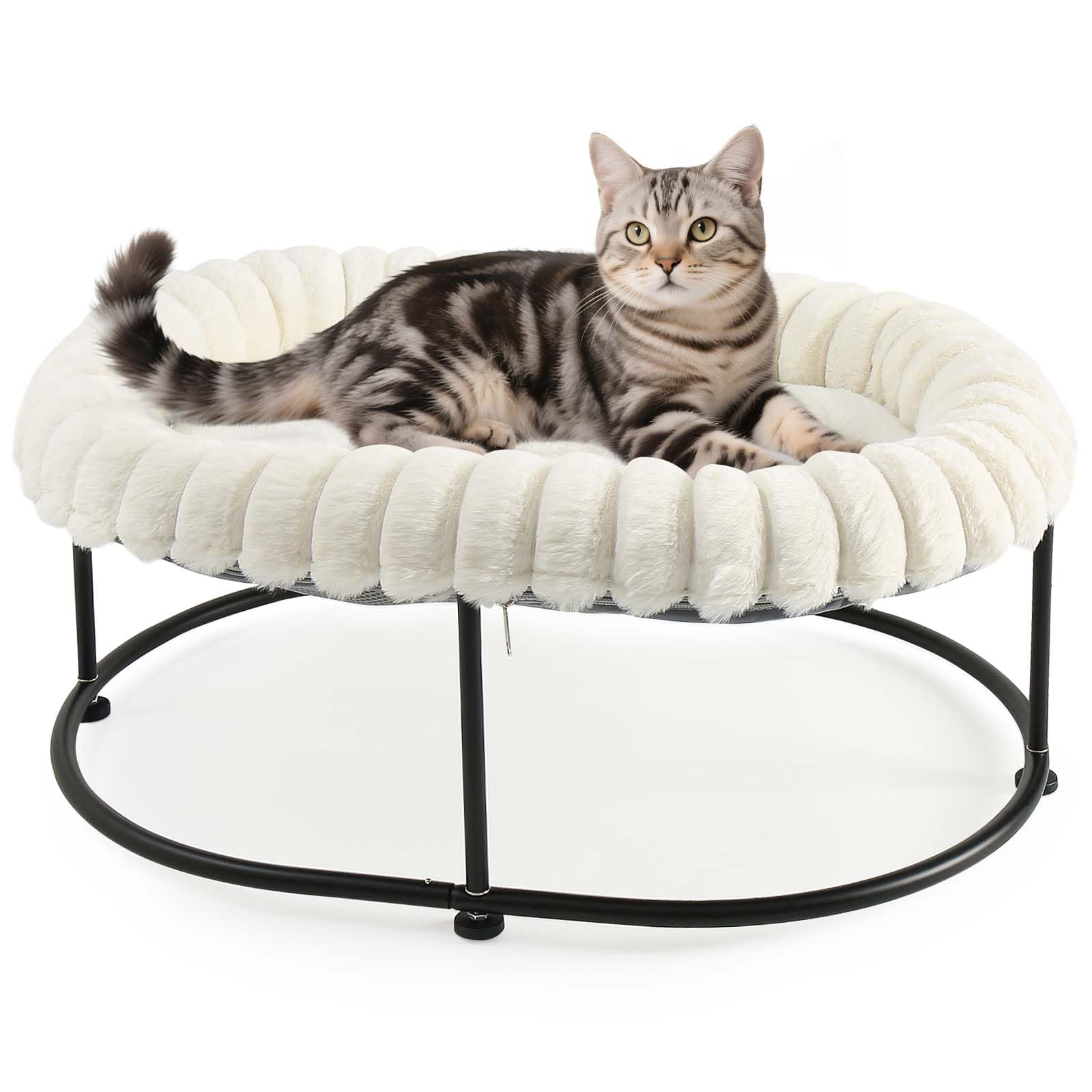 GUUSII HOME Elevada Cama para Hamaca Gato Grande Gatito Sofá Perro Pequeño Silla Mascotas Asiento con Marco de Metal Independiente Cojín Acolchado Lavable Fácil Montaje Cat Bed 58.5*43*21cm (Blanco)