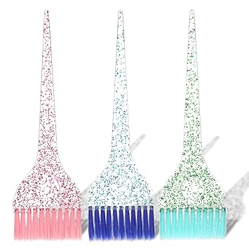 CGBARBER Wide Hair Color Brush,3Pcs Hair Dye Tint Brushes,Colorful Blend of Soft Feathered Bristles, Glitter Brush for Salon Home DIY Dyeing Coloring