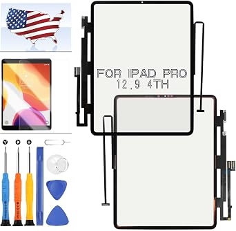Screen Replacement for iPad Pro 12.9 2020 4th Gen A2069 A2232 A2233 A2229 Touch Digitizer Sensor Glass Panel Lens Full Repair Parts Kit with Free Tempered Glass + Tools IPS Black