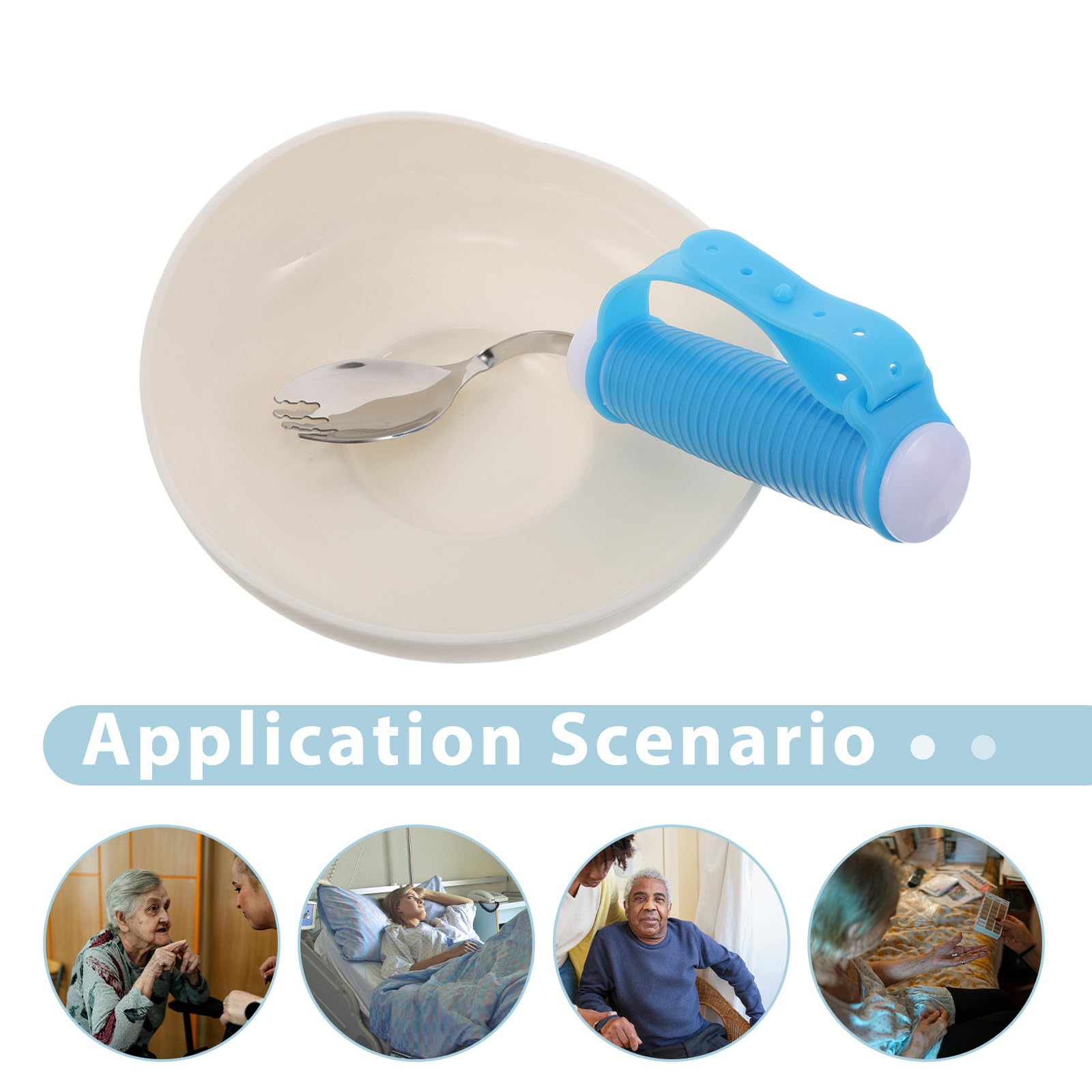 Juego de Cubiertos de Alimentación Adaptable y Flexible, 1 Set | Plástico y Silicona, Fácil de Limpiar, para Hospitales y Hogar, Apto para Diestros y Zurdos