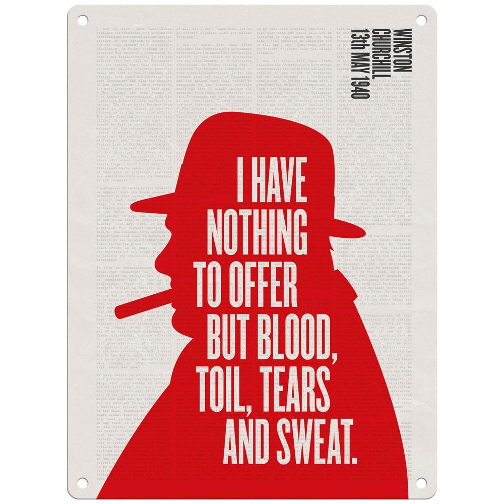 The Original Metal Sign Churchill - Blood Toil Tears And Sweat Metal Sign - Official Imperial War Museum (, 15 X 20 Cm)