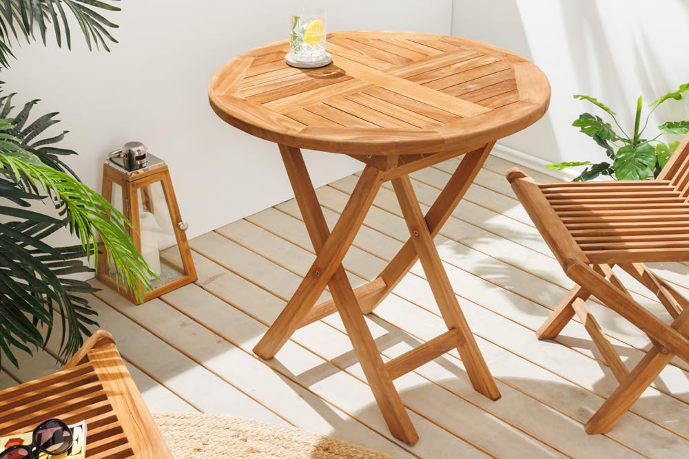 Riess Ambiente Gartentisch Empire Teak 70cm - Natur - Teakholz - robust | Montiert, wetterfest, natürliche Optik, bequemer Komfort, für Garten, Unikat, massive Verarbeitung, platzsparend